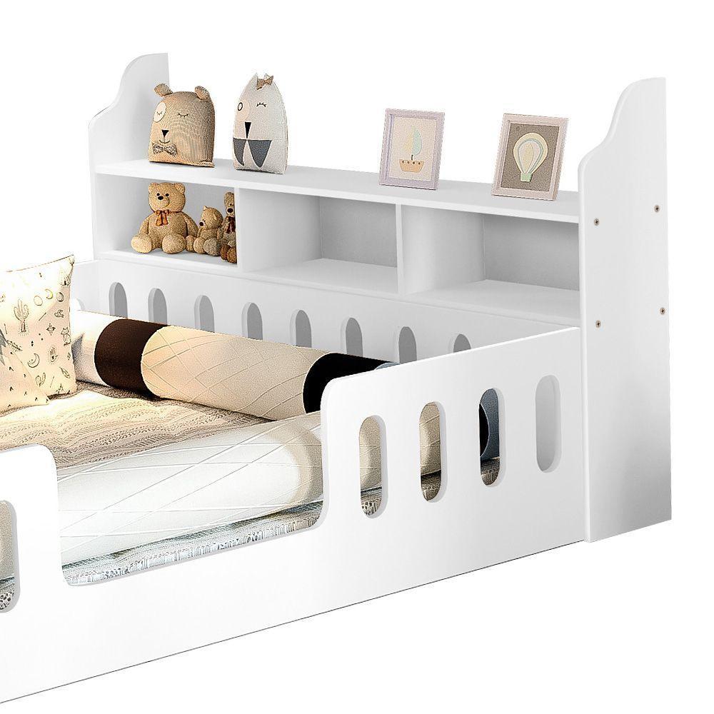 Cama Infantil Casal Com Nicho Helo + Luminária Led - Branca - Cor: Branco - 4