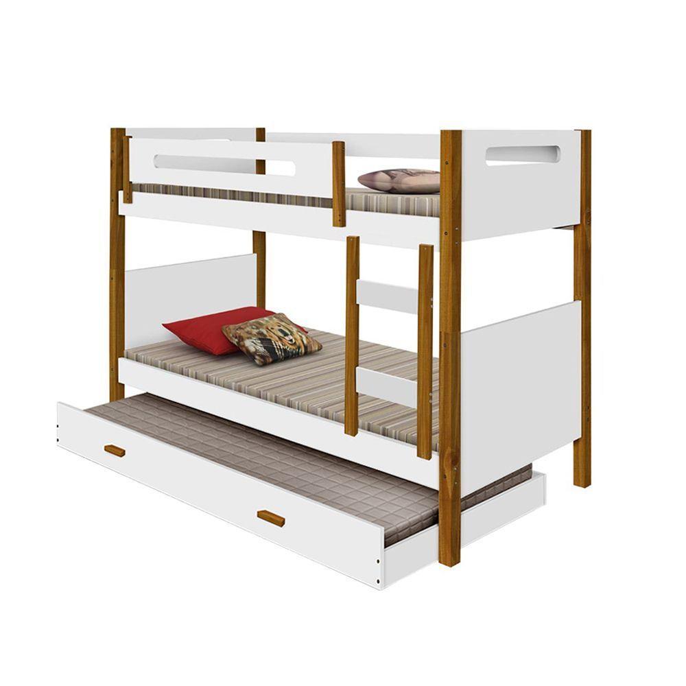 Bicama Infantil Com Cama Auxiliar Branca E Amêndoa Branco - 3