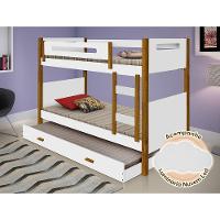 Beliche Solteiro Com Cama Auxiliar Montessoriana Heloisa Branca E Amêndoa + Luminária Led Branco - 1