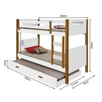 Beliche Solteiro Com Cama Auxiliar Montessoriana Heloisa Branca E Amêndoa + Luminária Led Branco - 2