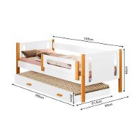 Cama Infantil Solteiro Mirela Com Cama Auxiliar E Grade De Proteção Acompanha Colchões Branca/Amêndo - 2