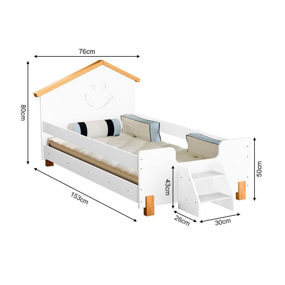 Cama Juvenil Infantil Alegra Branca E Amêndoa Acompanha Luminária Led - Branco - 2