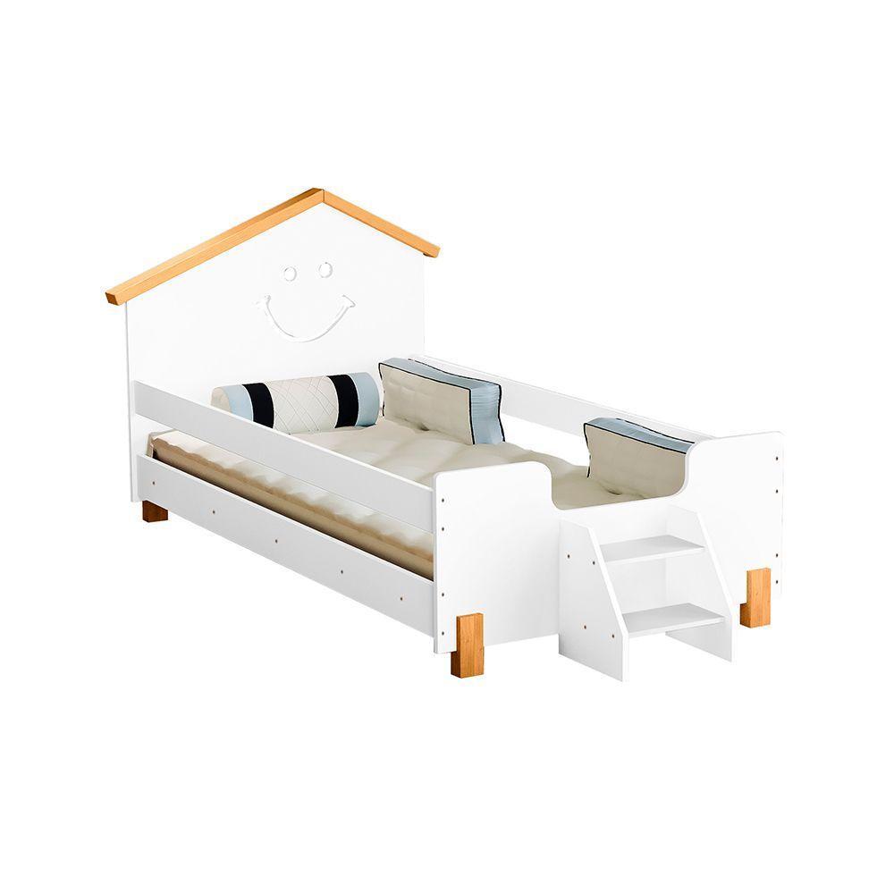 Cama Juvenil Infantil Alegra Branca E Amêndoa Acompanha Luminária Led - Branco - 3