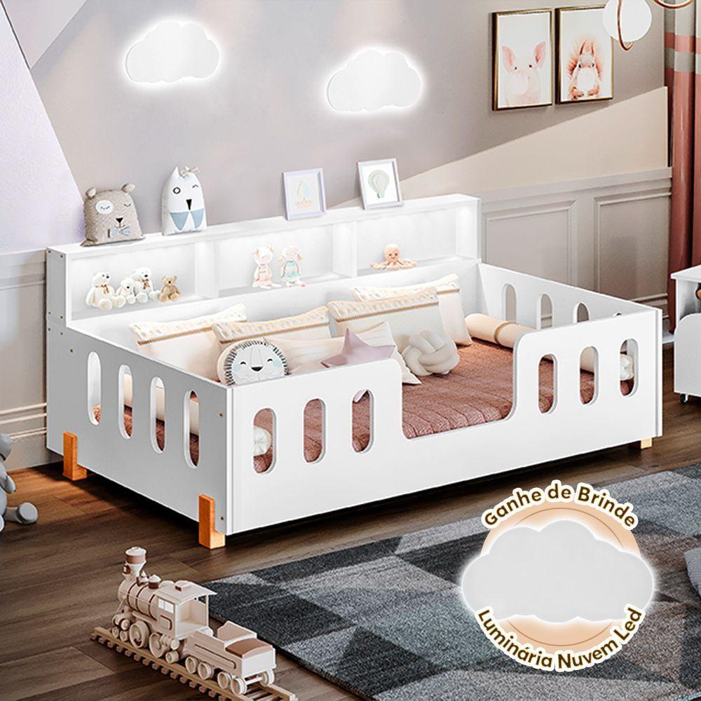 Cama Infantil Montessoriana Nina Com Nicho Branco Branco - 1