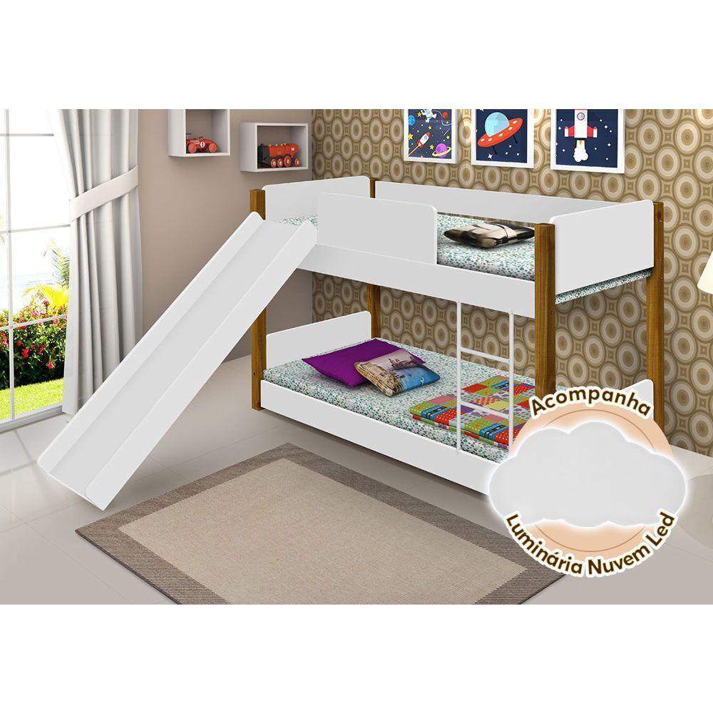 Beliche Infantil Com Escorregador Juvenil Valentina Branca E Amêndoa Luminária Led Branco - 1