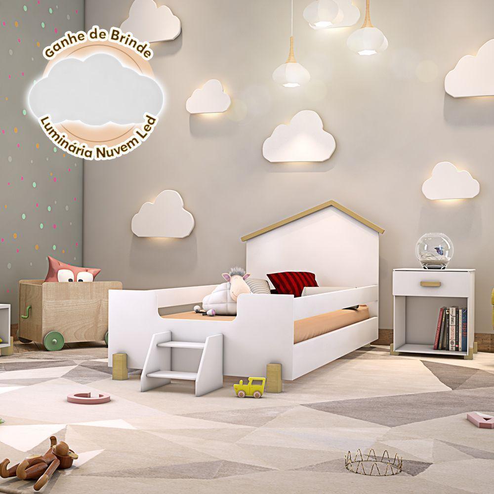Cama Infantil Com Escadinha Branca E Natural Branco - 1