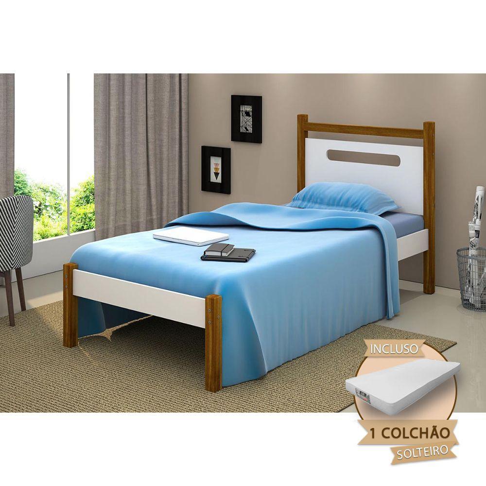 Cama De Solteiro Montessoriana Eloa Acompanha Colchão - Branca E Mel - Cor: Branco - 1