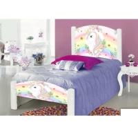 Cama Solteiro Infantil O Unicónio Adesivada+Colchão Branco - 1