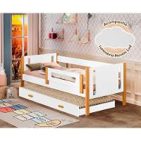 Cama Babá Solteiro Mirela C/ Cama Auxiliar Branco/Amêndoa Grade De Proteção + Luminária Led Branco - 1