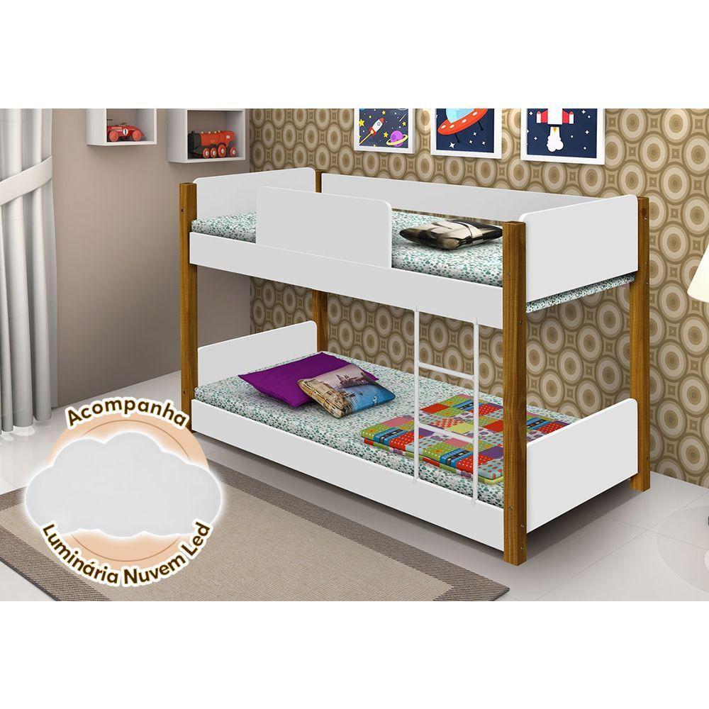 Bicama De Criança Infantil Valentina Juvenil Branca E Amêndoa Acompanha Luminária Led - Branco - 1