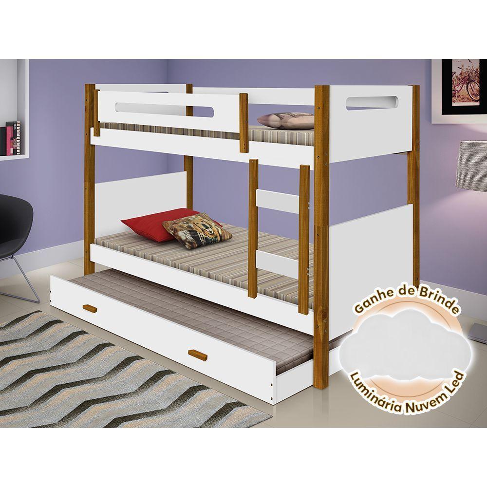 Treliche Infantil Montessoriana Solteiro Heloisa Branca E Amêndoa Acompanha Luminária Led Branco - 1