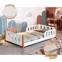 Cama Infantil Juvenil Camila Com Colchão + Grade De Proteção E Luminária Led - Branca - Cor: Branco - 1