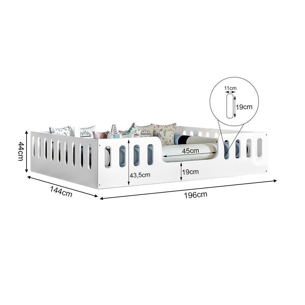 Cama Casal Design Montessoriana Helo Branco Luminária Led Branco - 2