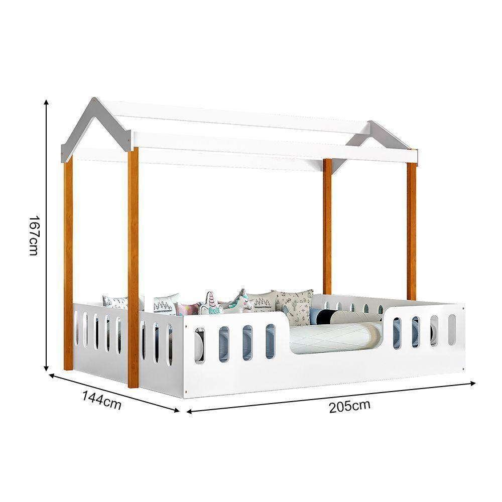 Cama Casal Casinha Segura Montessoriana Ágatha Branco/Amêndoa + Luminária Led - Cor: Branco - 2