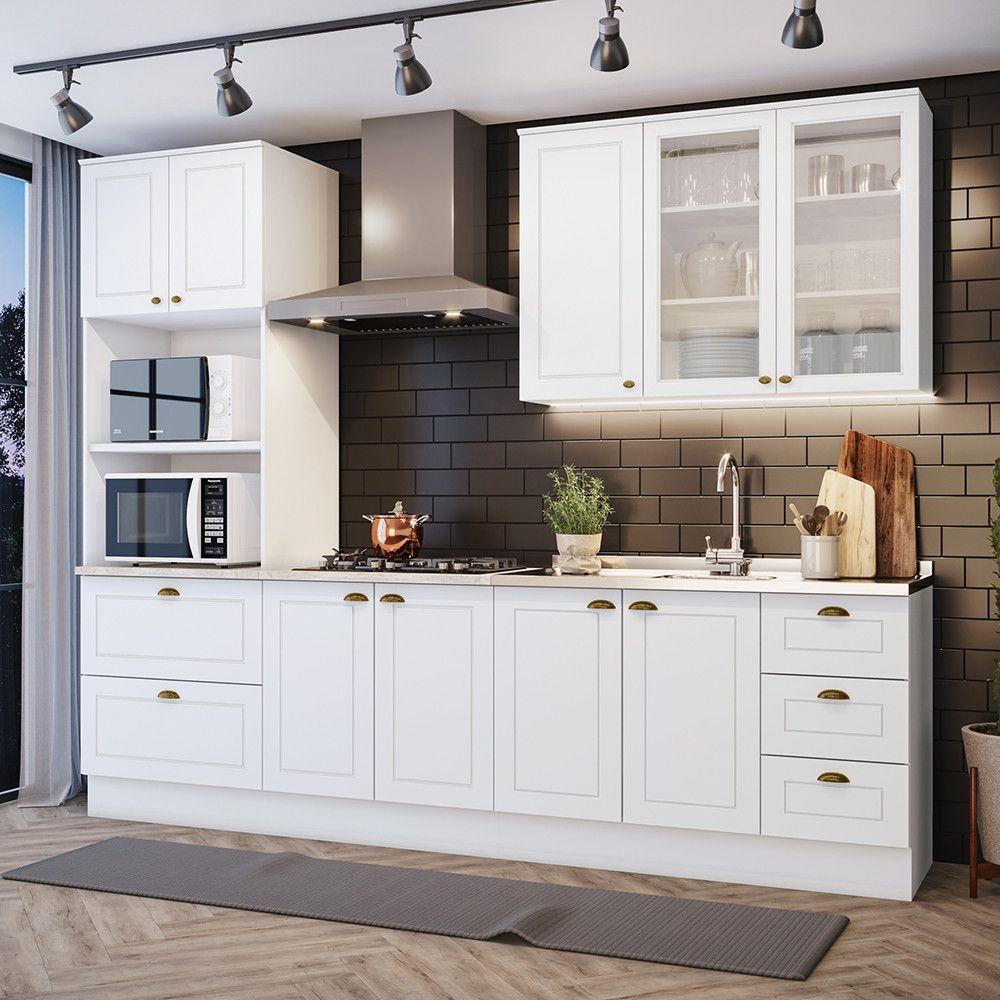 Cozinha Completa 4 Peças C/ Aéreo 3 Portas Com Vidro Branco - 1