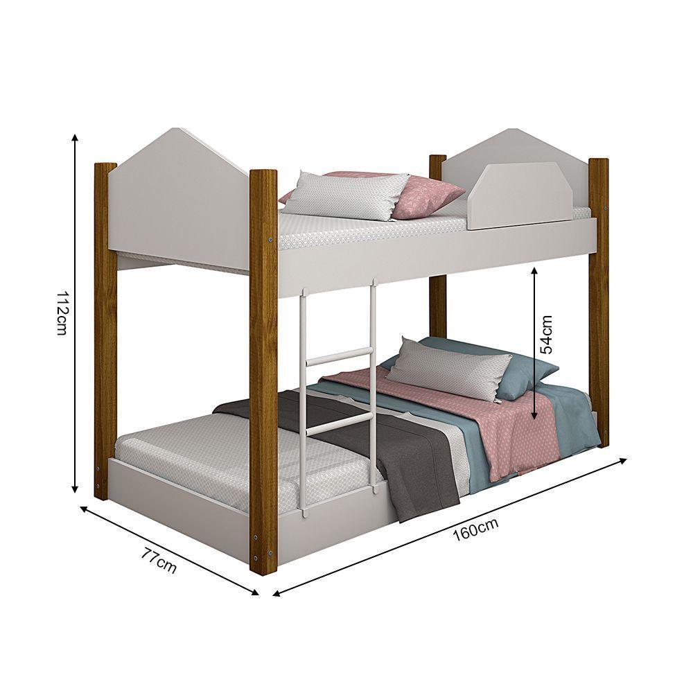 Beliche Infantil Juvenil Luiza Acompanha Colchões E Luminária Led - Branca E Amêndoa Branco - 4