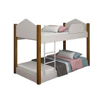 Beliche Infantil Juvenil Luiza Acompanha Colchões E Luminária Led - Branca E Amêndoa Branco - 6