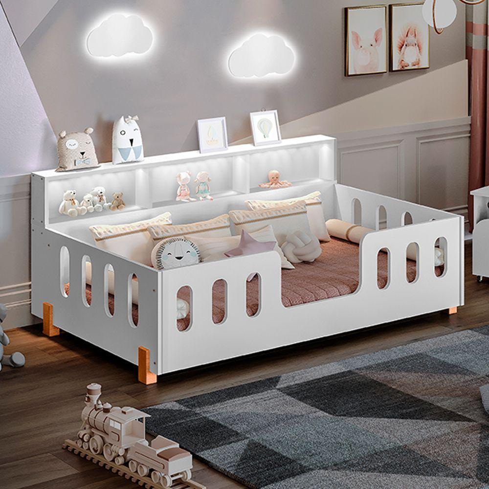 Cama Infantil Montessoriana Nina Com Nicho Branco Branco - 4