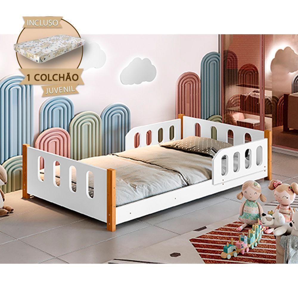 Cama Infantil Juvenil Camila Acompanha Colchão E Grade De Proteção - Branca - Cor: Branco - 1