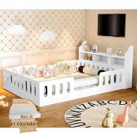 Cama Casal Design Montessoriana Helo Com Nicho E Colchão Branca - Divaloto Móveis - Cor: Branco - 1