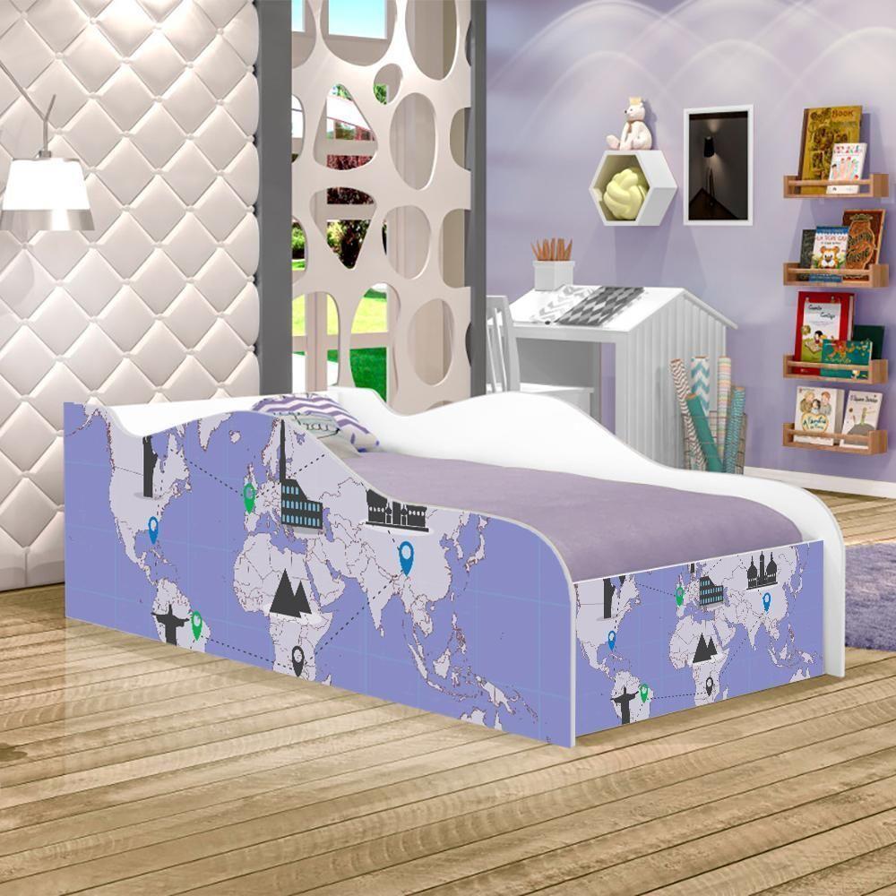 Mini Cama Fun Mapa De Viagens Infantil Com Colchão - 1