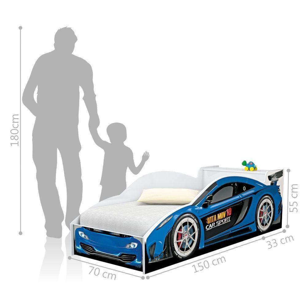 Cama Carro Com Baú Lizzy Infantil Azul Com Colchão - 3