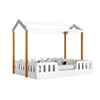 Cama Casal Com Colchão Casinha Montessoriana Ágatha Branco/Amêndoa Incluso Luminária - Cor: Branco - 5