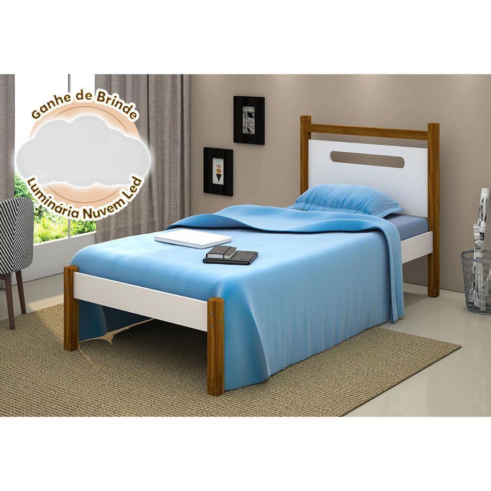 Cama De Solteiro Design Eloa Branco Com Amêndoa Branco - 1