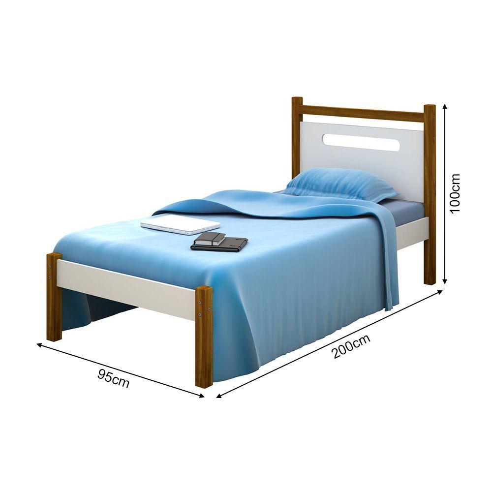 Cama De Solteiro Design Eloa Branco Com Amêndoa Branco - 2