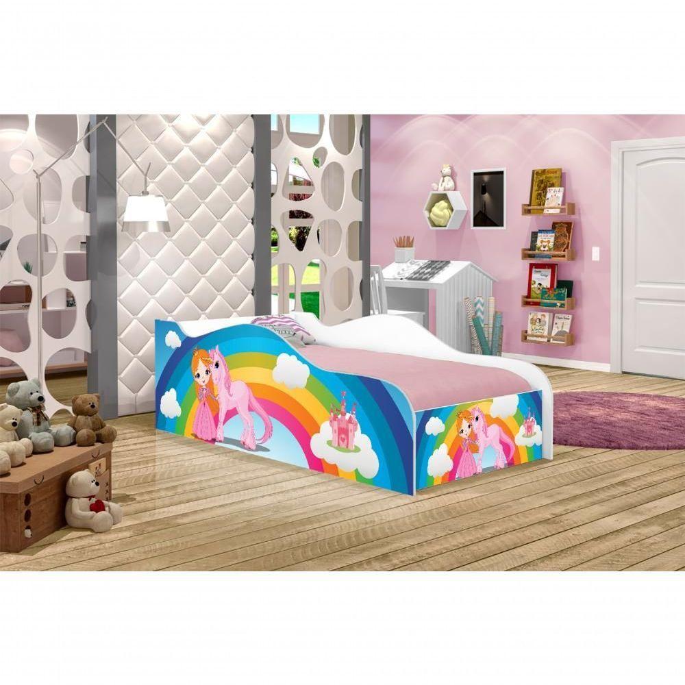 Cama Fun Princesa Unicórnio Arco íris Solteiro Com Colchão - 6