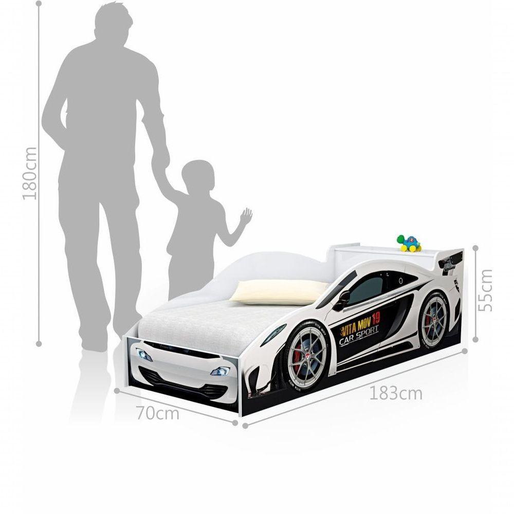 Cama Carro Com Baú Lizzy Infantil Branco Com Colchão - 4