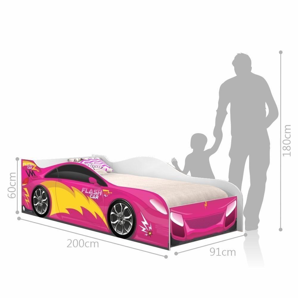 Cama Carro Fast Menina Rosa Solteiro Com Colchão - 2