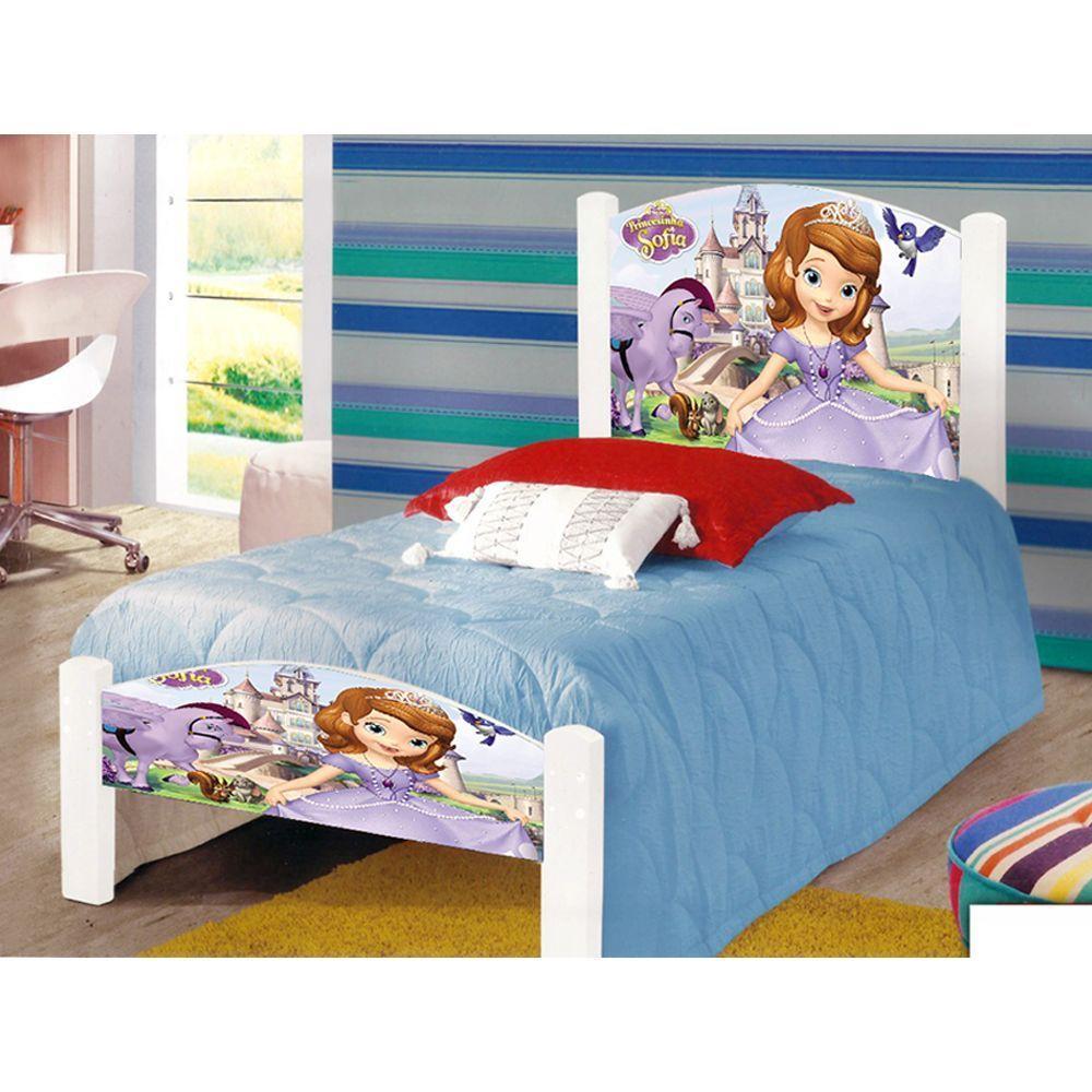 Cama Infantil Solteiro Princesa Sofia Colchão Branco - 1