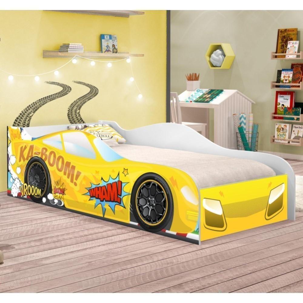 Cama Carro Vrooom Amarelo Solteiro Com Colchão - 1