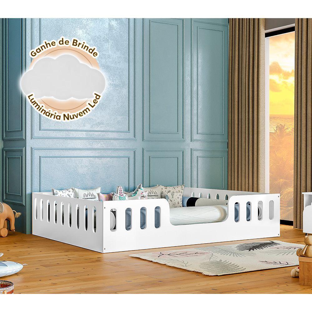 Cama Casal Infantil Montessoriana Helo Branco Acompanha Luminária Led Branco - 1