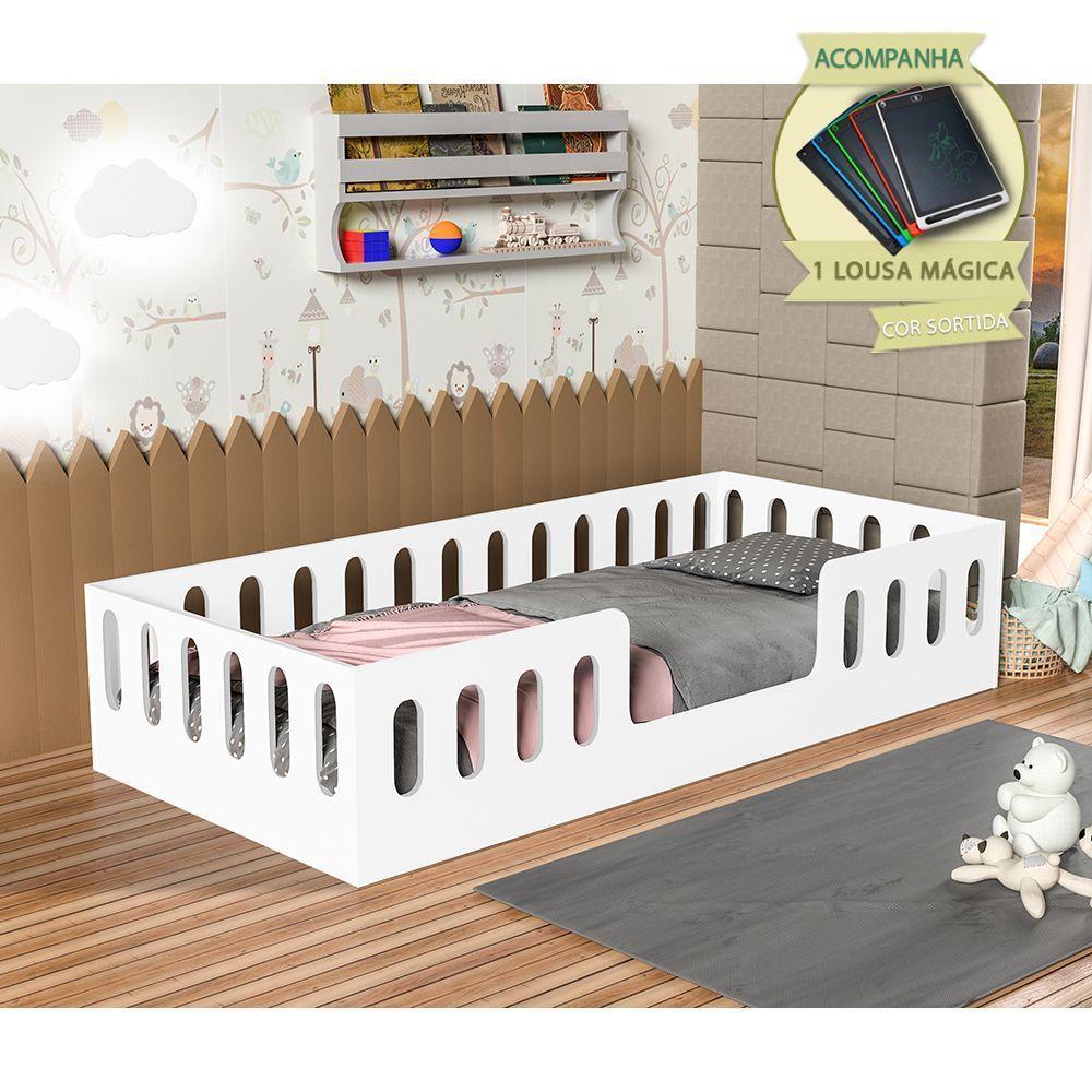 Cama Helo Solteiro Com Nicho, Led E Lousa MágicaBranca Branco - 1