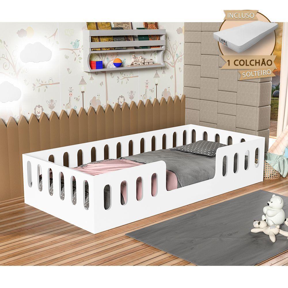 Cama Cercadinho Infantil Mdf Helo Solteiro Com Colchão - Branca Branco - 1