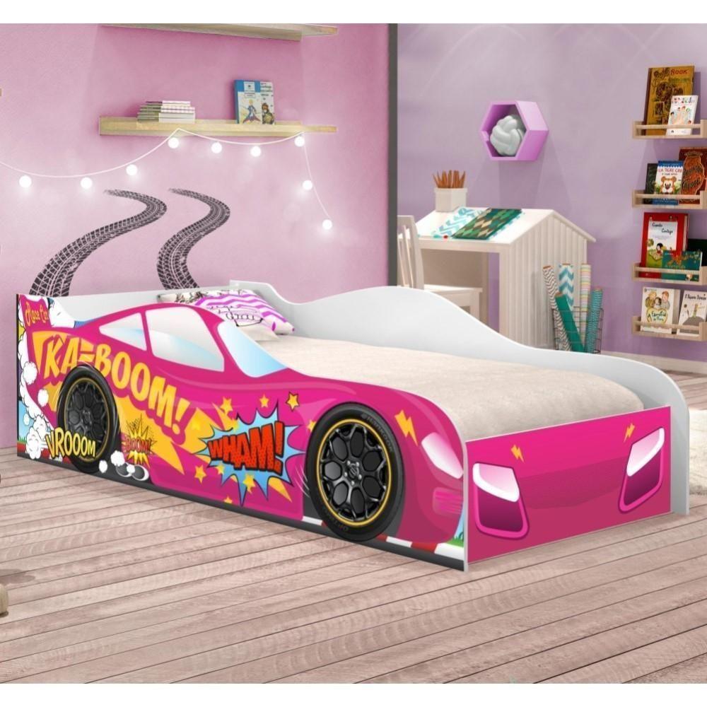 Cama Carro Vrooom Pink Solteiro Com Colchão - 1