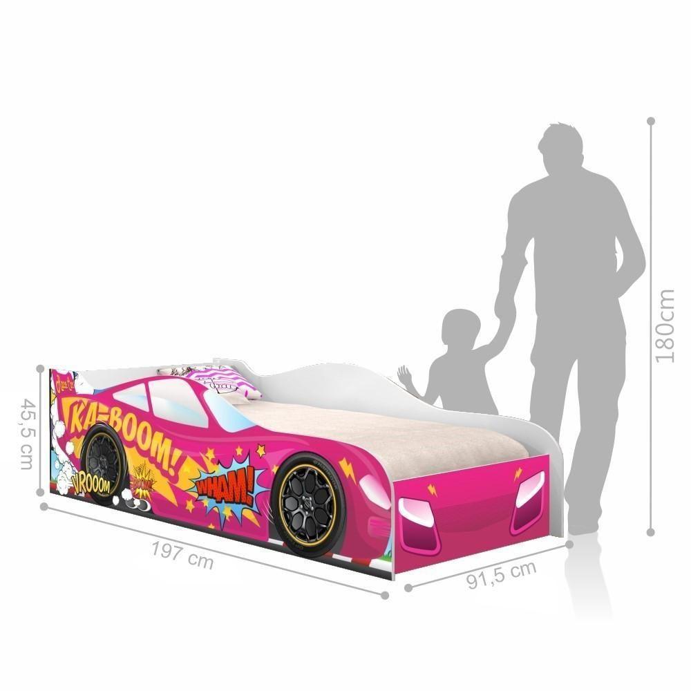 Cama Carro Vrooom Pink Solteiro Com Colchão - 3