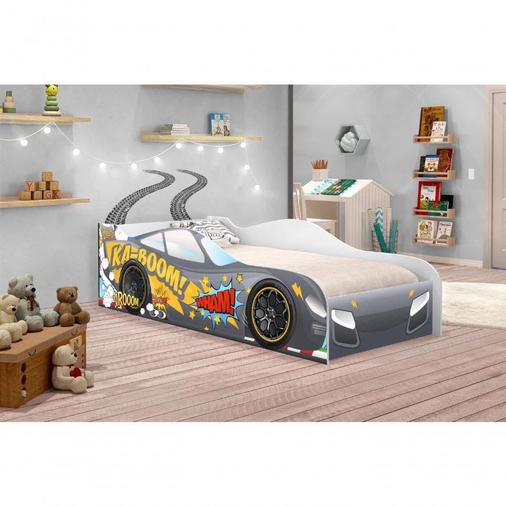 Cama Carro Vrooom Chumbo Solteiro Com Colchão - 4