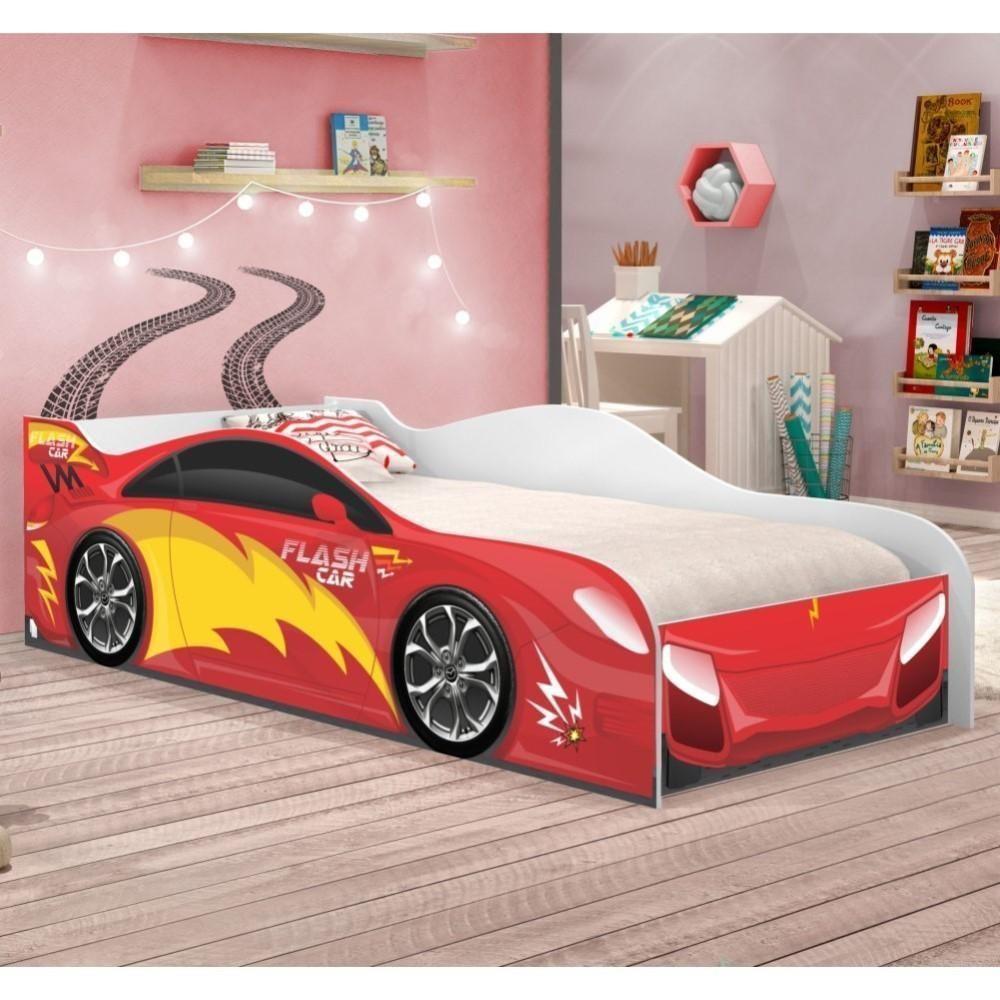 Cama Carro Fast Menino Vermelho Solteiro Com Colchão - 1