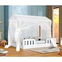 Cama De Criança Infantil Casal ágatha Branca/amêndoa Com Escorregador E Voal Branco - 1