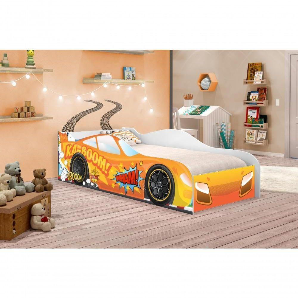 Cama Carro Vrooom Laranja Solteiro Com Colchão - 3
