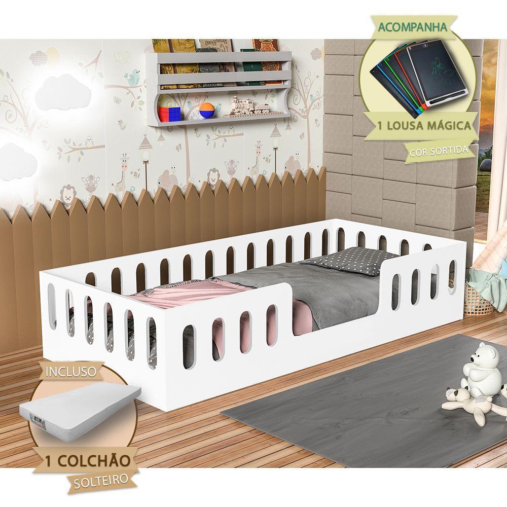 Cama Helo Solteiro Com Colchão Branca Incluso Lousa Mágica Branco - 1