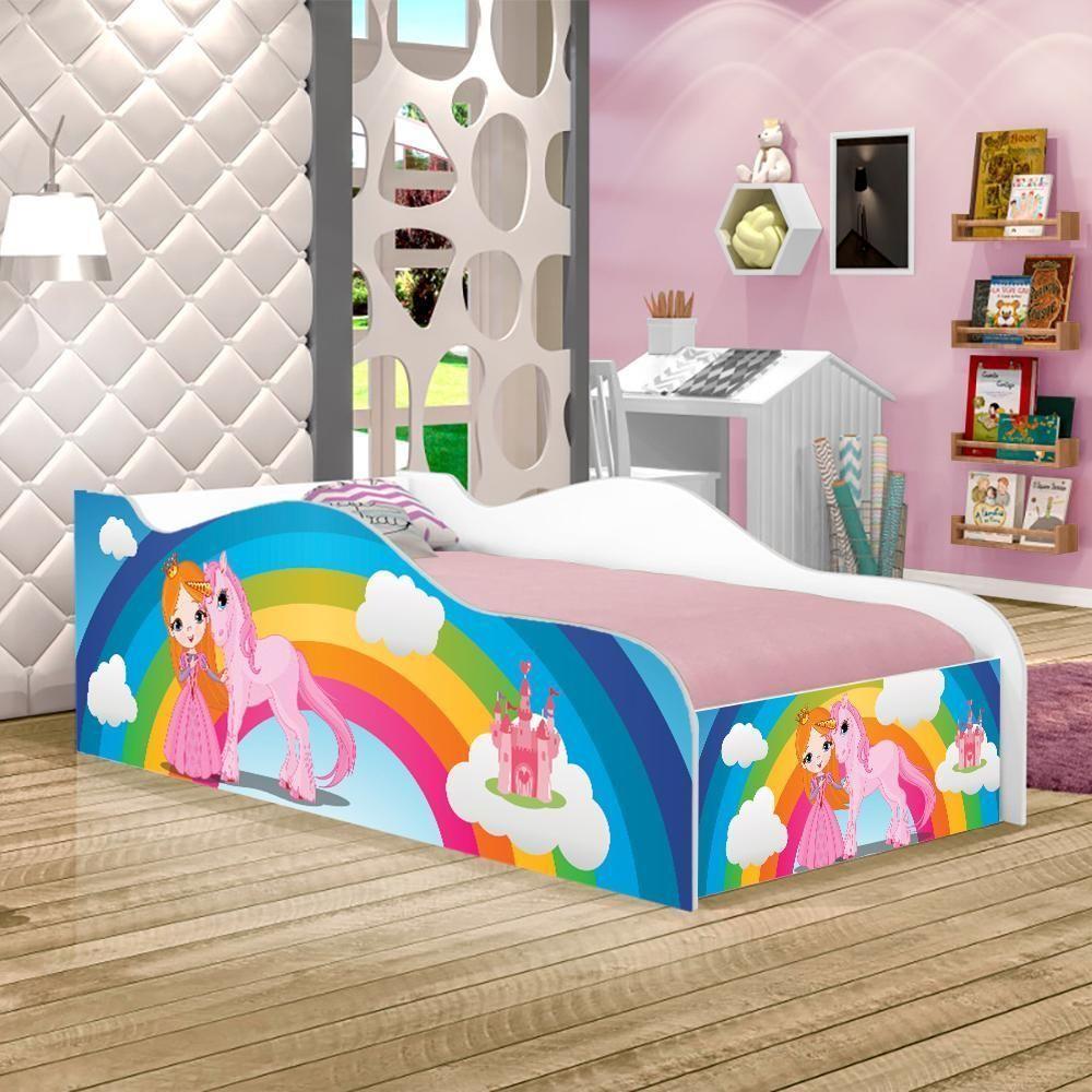 Mini Cama Fun Princesa Unicórnio Arco íris Infantil Com Colchão - 1