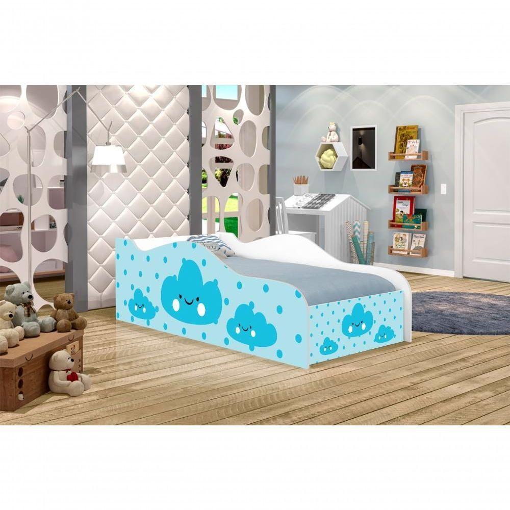 Mini Cama Fun Nuvens Meninos Infantil Com Colchão - 2