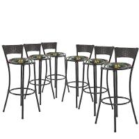Jogo Com 6 Banquetas Alta Forts Preto Floral, Fibra Uv Bancada, área Goumert, Bar, Piscina, Balcão - 1