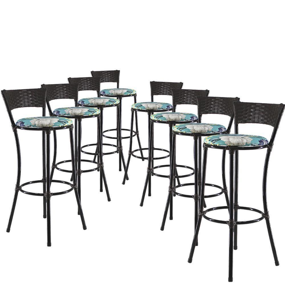 Jogo Com 8 Banquetas Alta Forts Azul Floral, Fibra Uv Bancada, área Goumert, Bar, Piscina, Balcão - 1