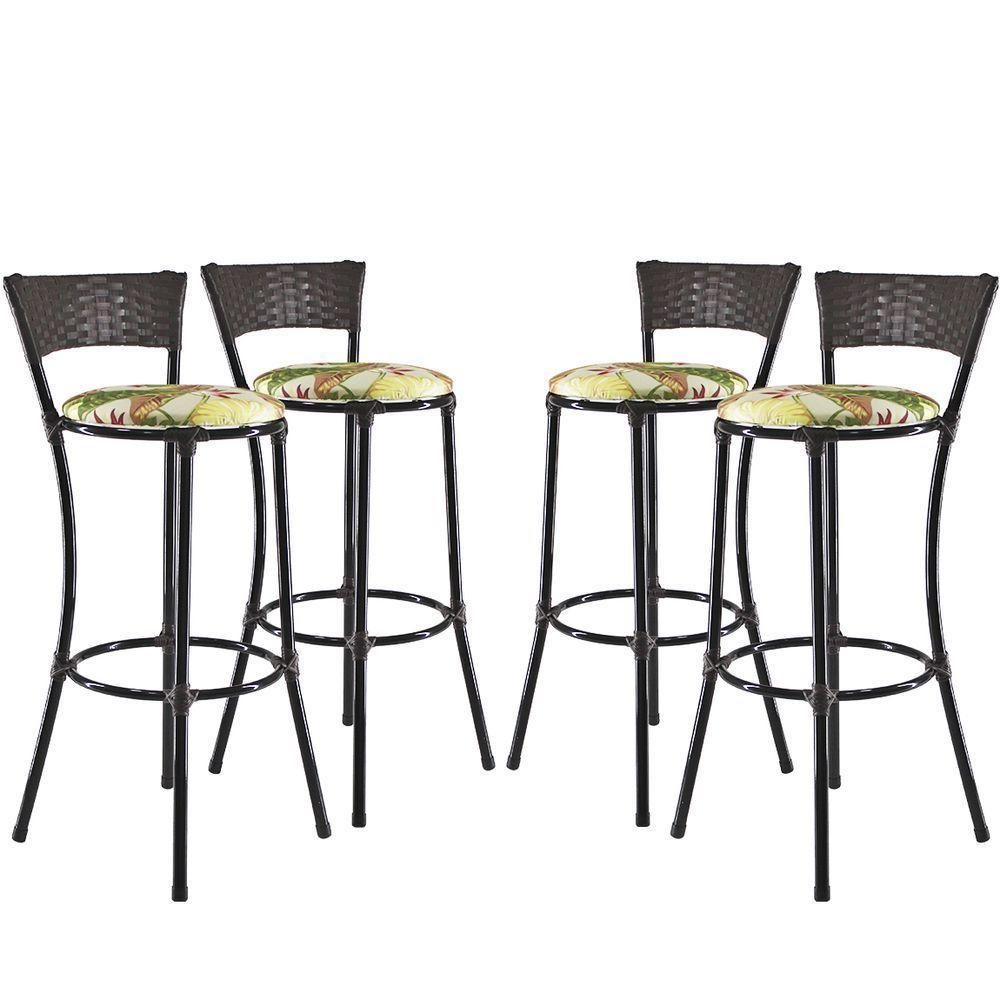 Kit Com 4 Banquetas Alta Forts Fibra Uv Bancada, área Goumert, Bar, Piscina, Balcão, Verde Floral - 1