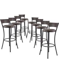 Jogo Com 8 Banquetas Alta Forts Marrom Floral, Fibra Uv Bancada, área Goumert, Bar, Piscina, Balcão - 1